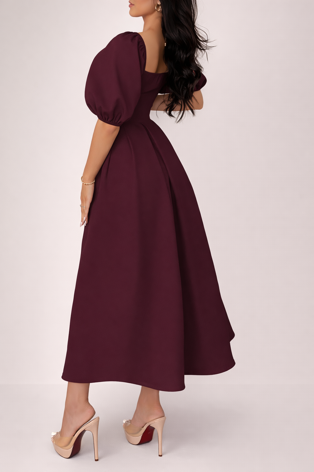 Women’s Square Neck Puff Sleeve Midi Dress