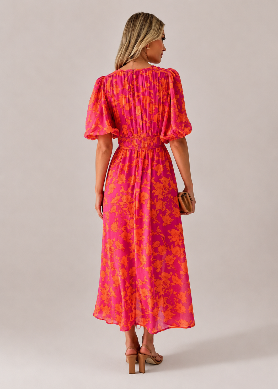 Women’s Floral V-Neck Puff Sleeve Maxi Dress