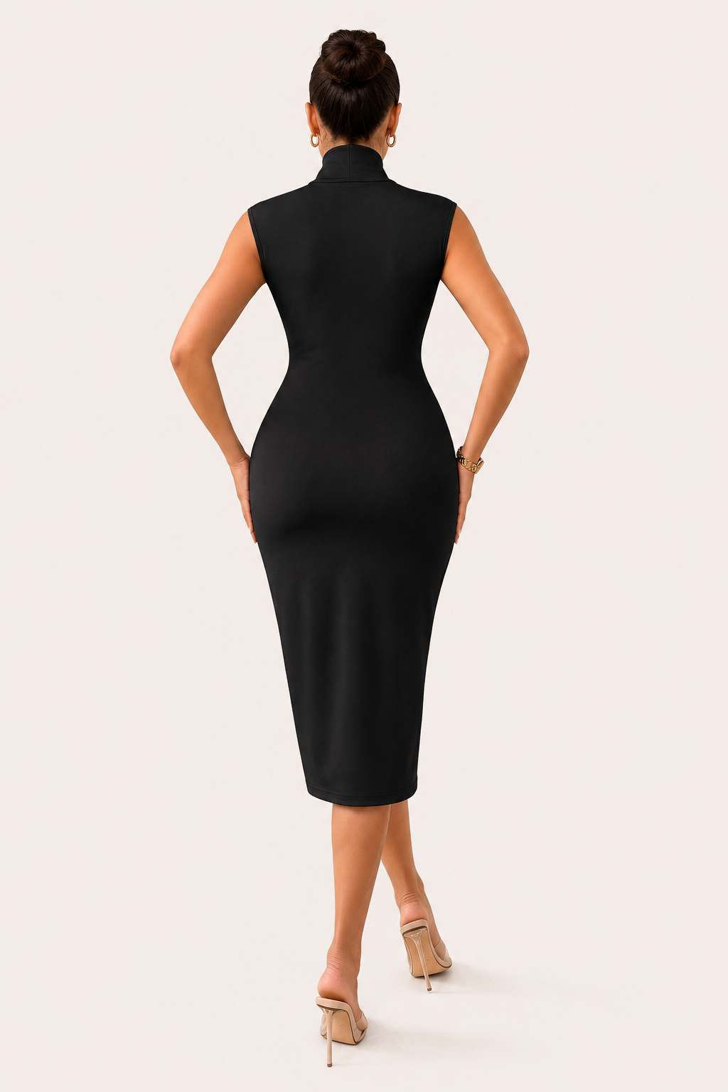 Women’s Sleeveless Deep V-Neck Bodycon Midi Dress