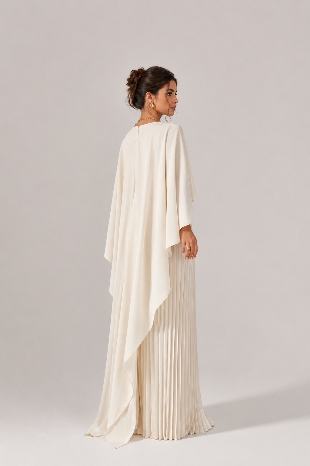 Women’s Wedding Guest Pleated Cape Maxi Dress