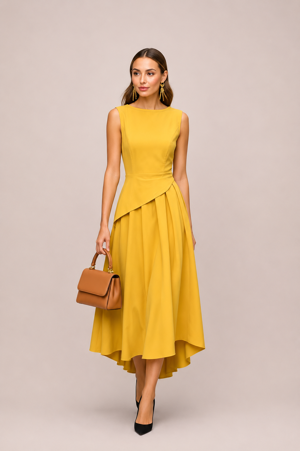 Women’s Sleeveless Asymmetrical Pleated Midi Dress
