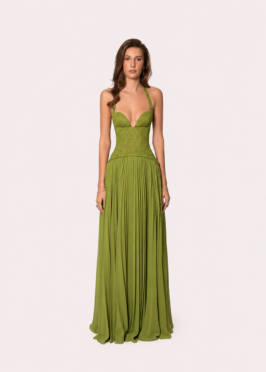 Women's Halter Corset Pleated Maxi Dress