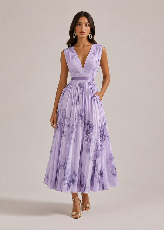 Women’s Floral Pleated Maxi Dress