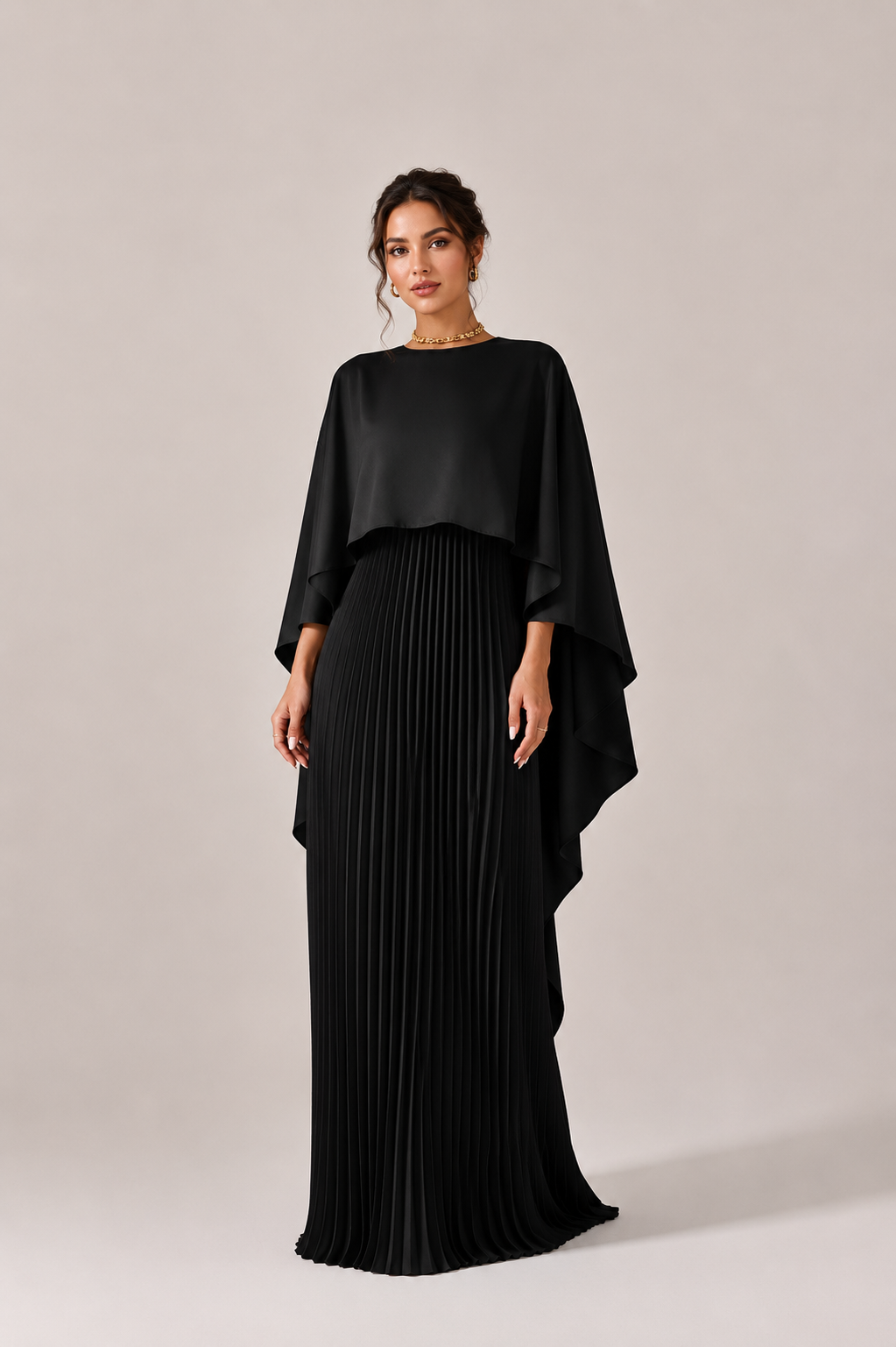 Women’s Wedding Guest Pleated Cape Maxi Dress
