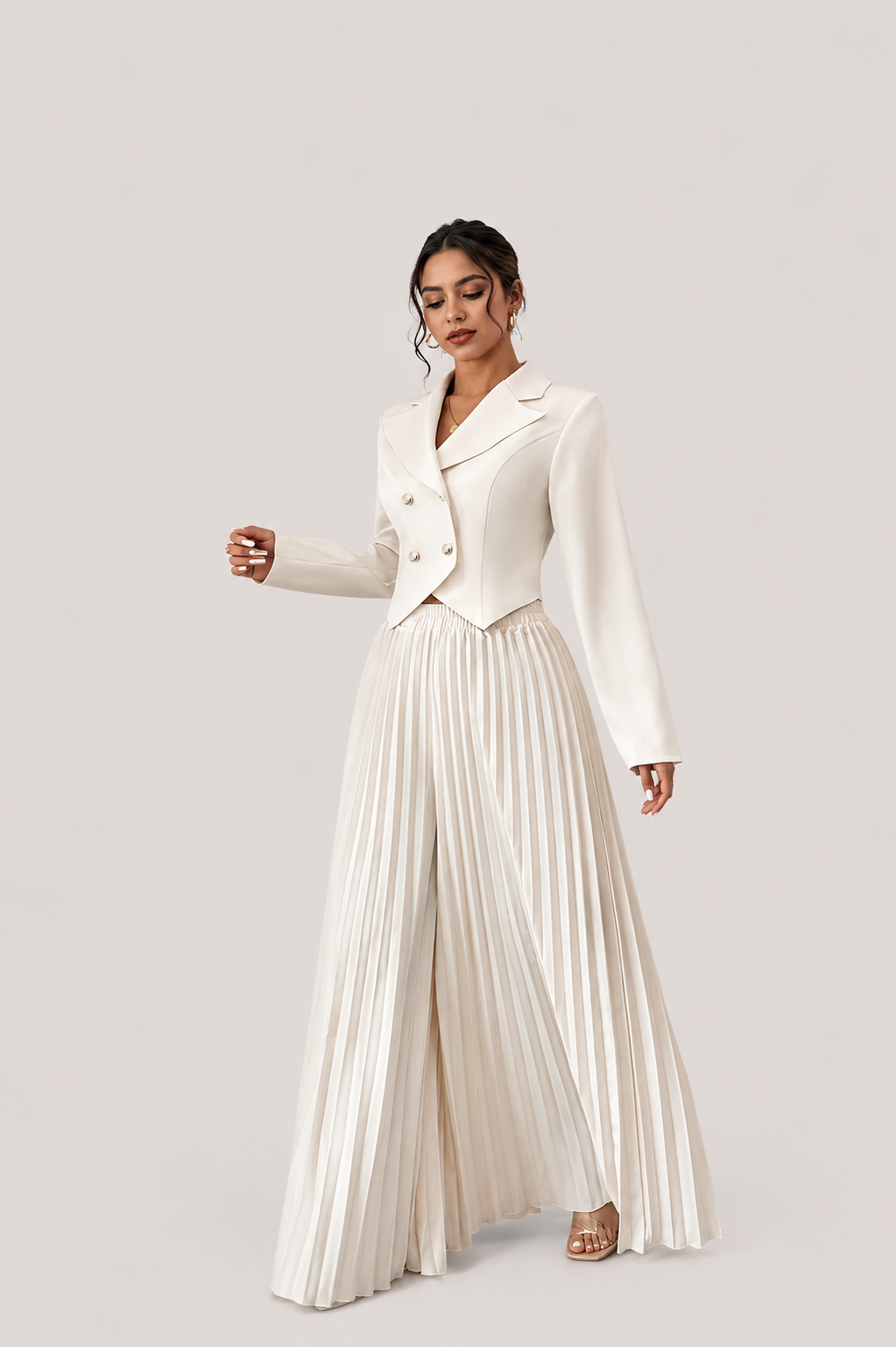 Women’s Double-Breasted Blazer and Pleated Pants Set