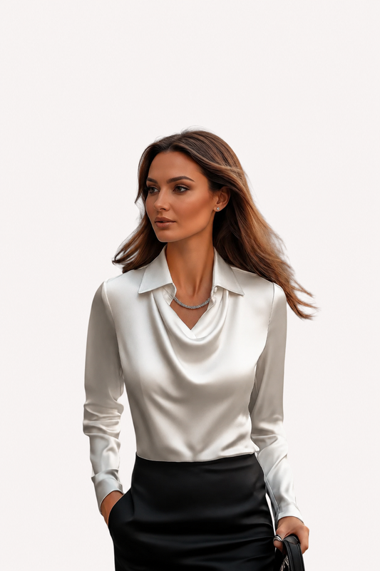Women’s Draped Neck Long Sleeve Blouse