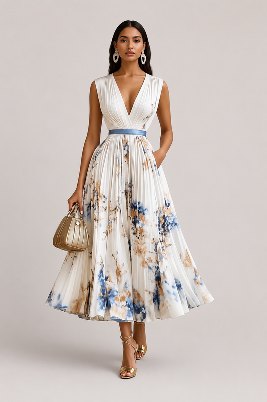 Women’s Floral Pleated Midi Dress