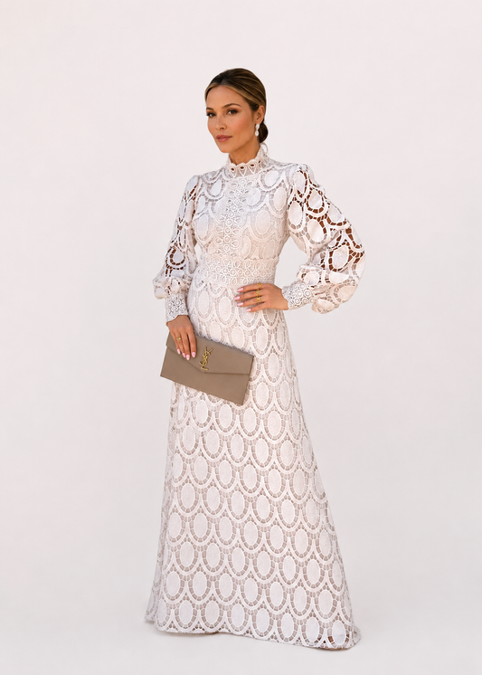 Women’s High Neck Lace Midi Dress