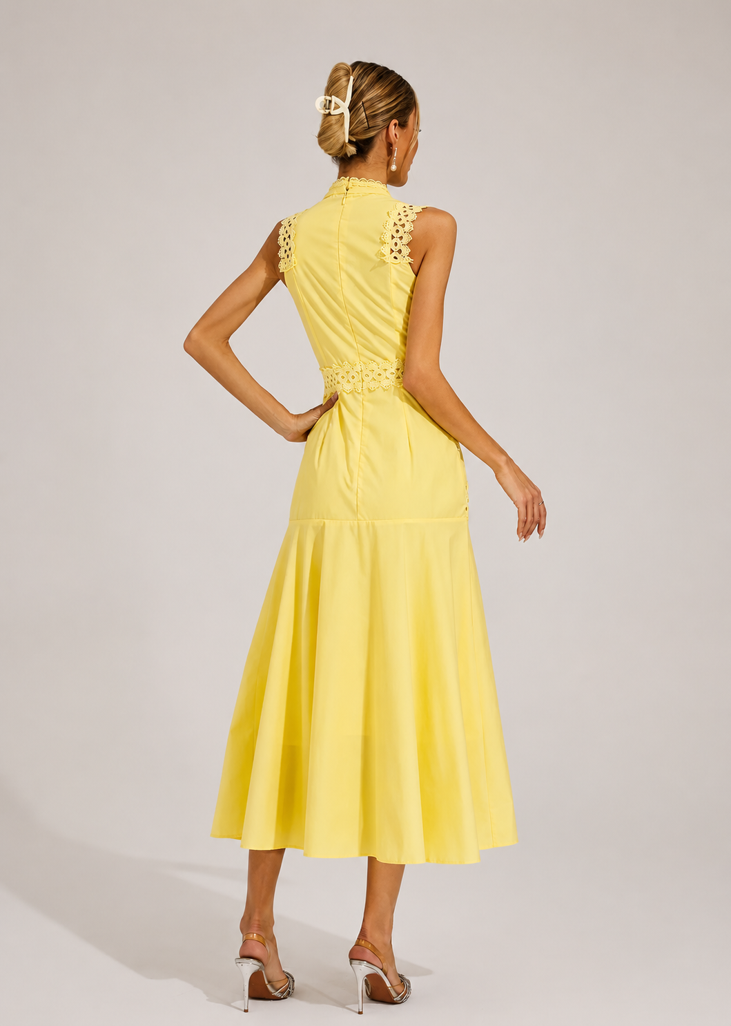 Women’s Lace Detail High Neck Midi Dress