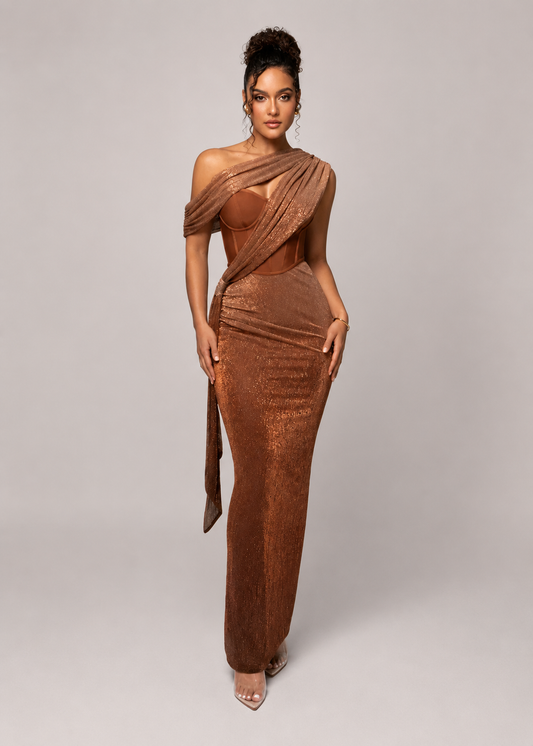 Women’s One Shoulder Draped Maxi Evening Dress