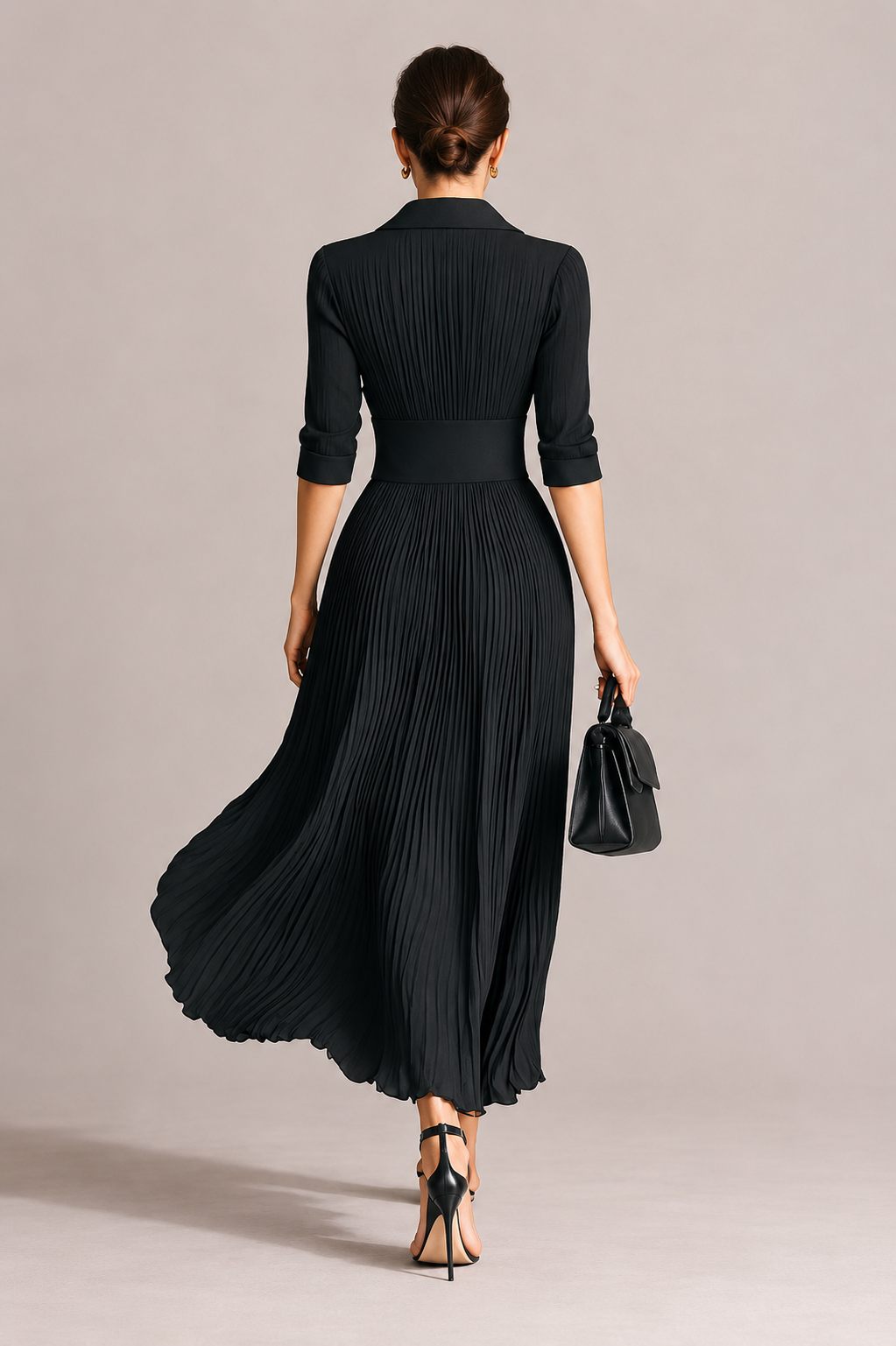 Women’s Pleated Fitted Waist Maxi Dress