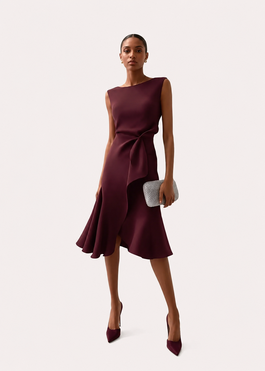 Women's Sleeveless Draped Asymmetric Midi Dress