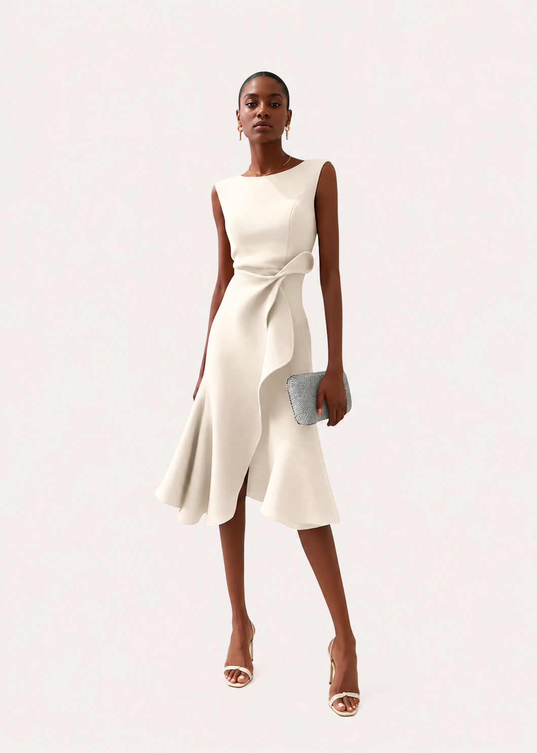 Women's Sleeveless Draped Asymmetric Midi Dress