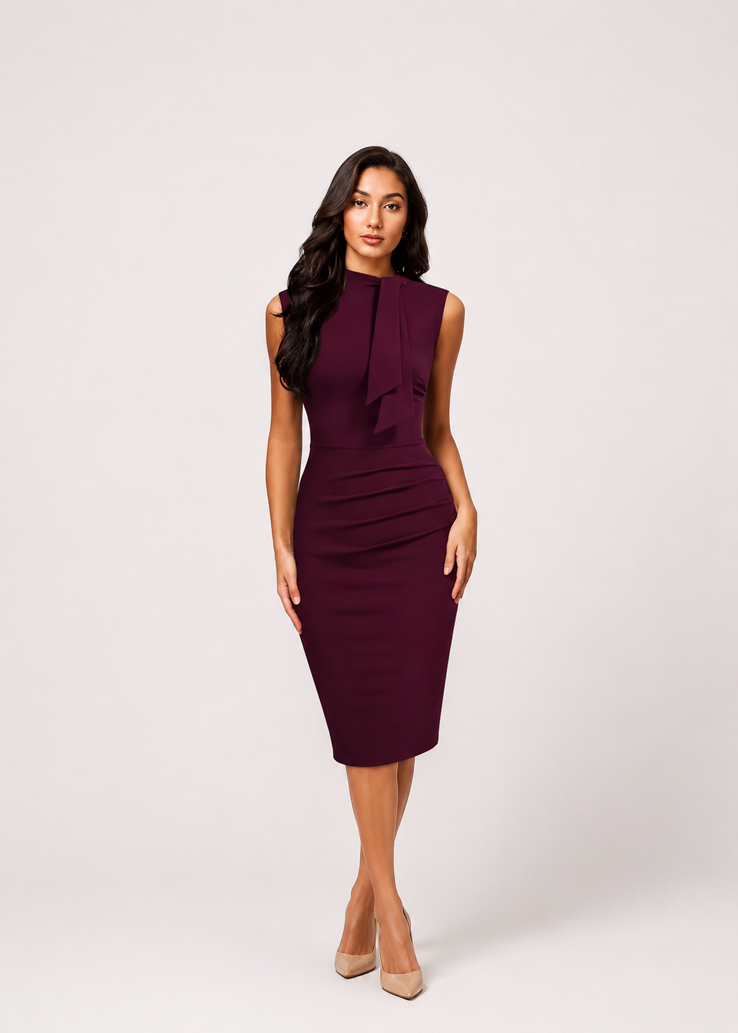 Women’s Sleeveless Tie Neck Midi Dress