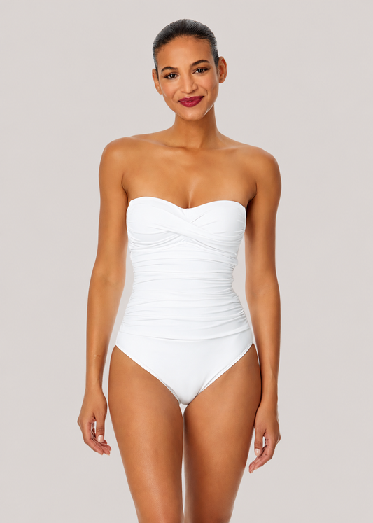 Women’s Twist Front Shirred Strapless One Piece Swimsuit