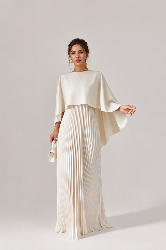 Women’s Wedding Guest Pleated Cape Maxi Dress