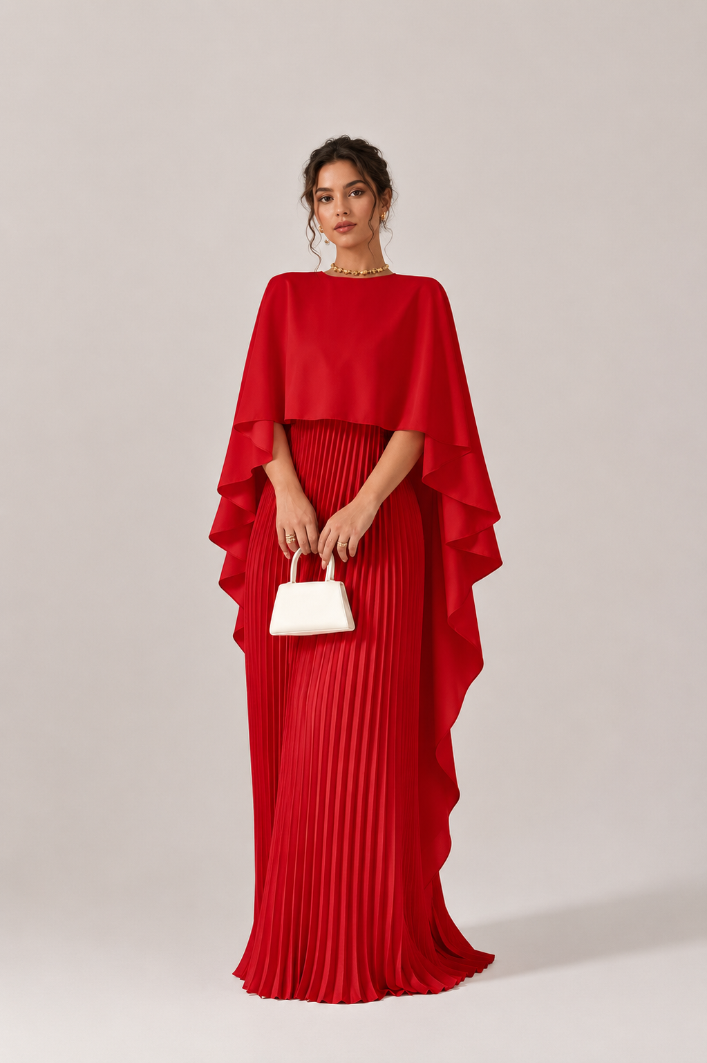 Women’s Wedding Guest Pleated Cape Maxi Dress