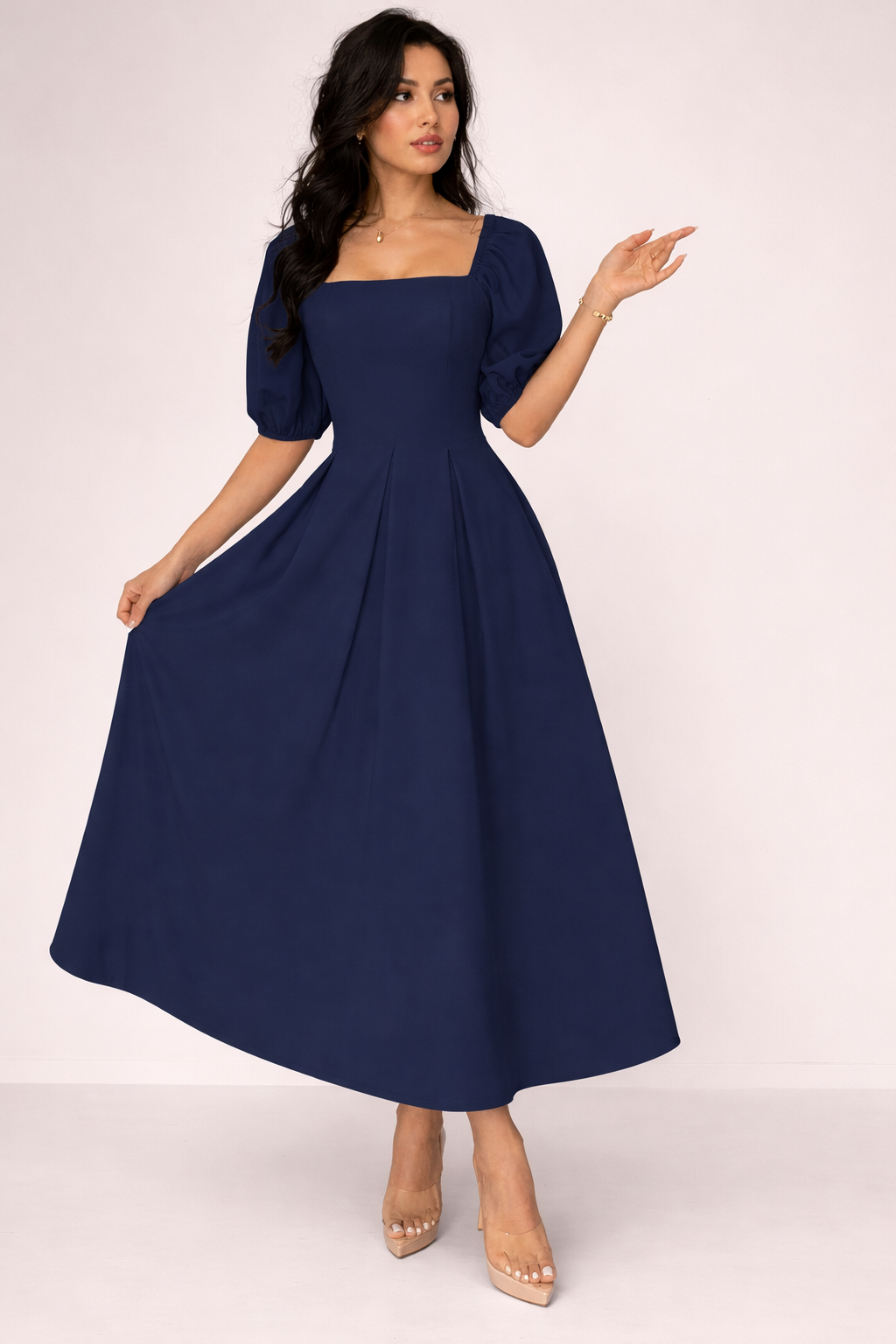 Women’s Square Neck Puff Sleeve Midi Dress