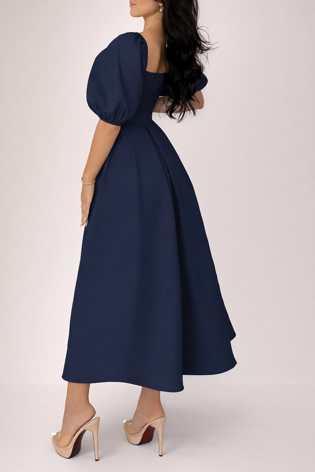 Women’s Square Neck Puff Sleeve Midi Dress