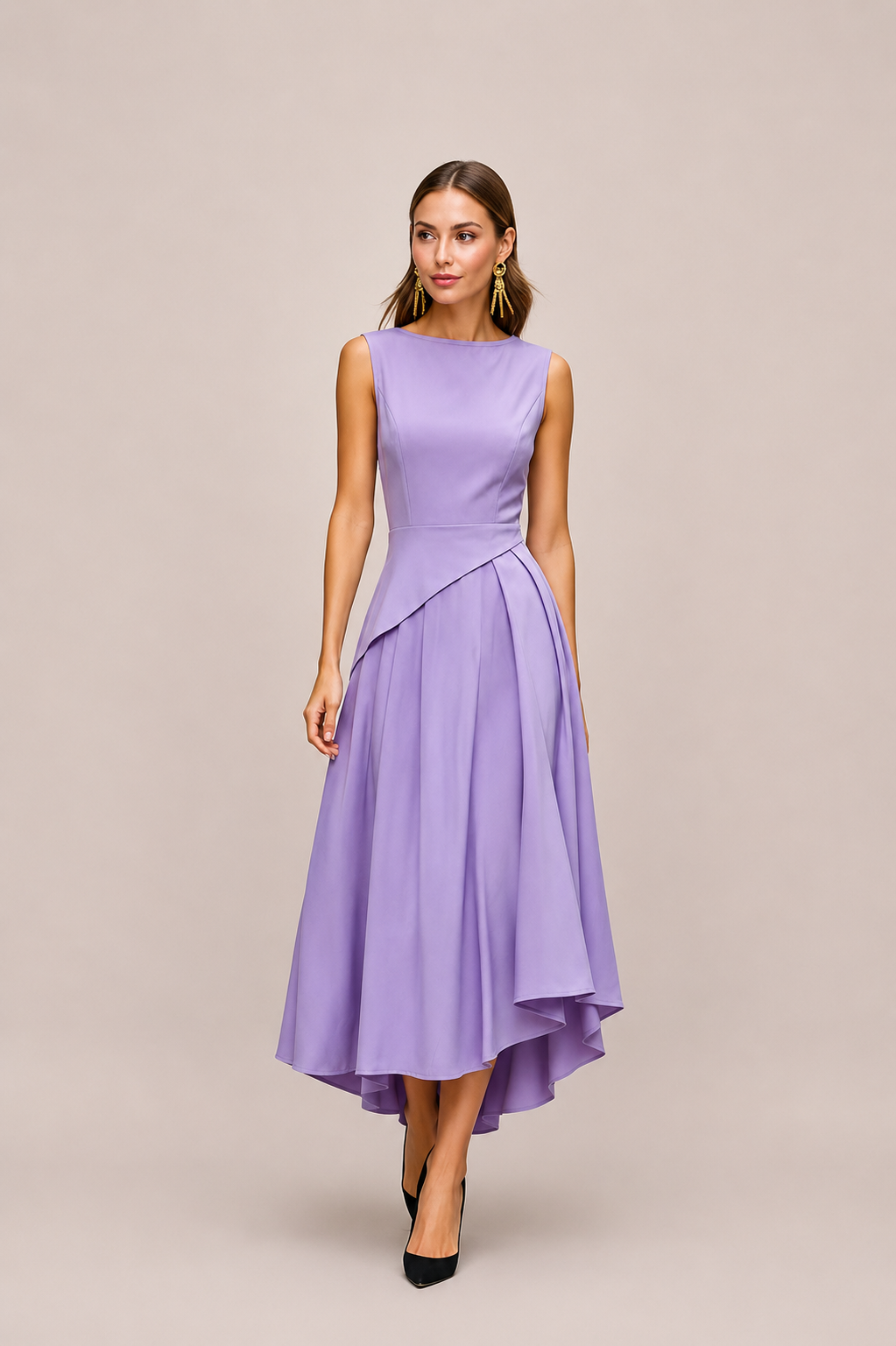 Women’s Sleeveless Asymmetrical Pleated Midi Dress