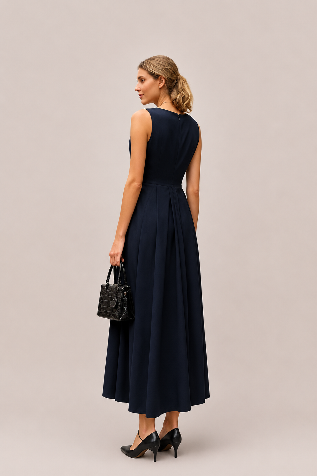 Women’s Sleeveless Asymmetrical Pleated Midi Dress