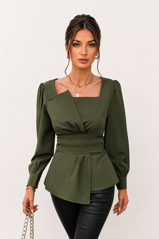 Women’s Square Neck Asymmetrical Hem Blouse