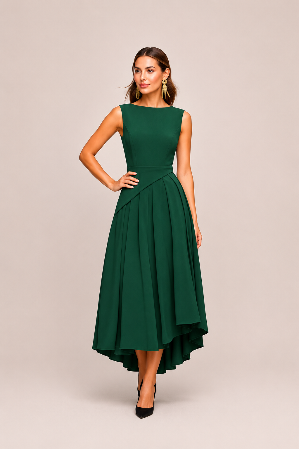 Women’s Sleeveless Asymmetrical Pleated Midi Dress