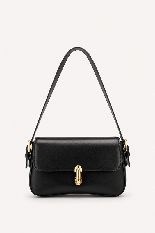Women’s Structured Flap Shoulder Bag with Adjustable Strap