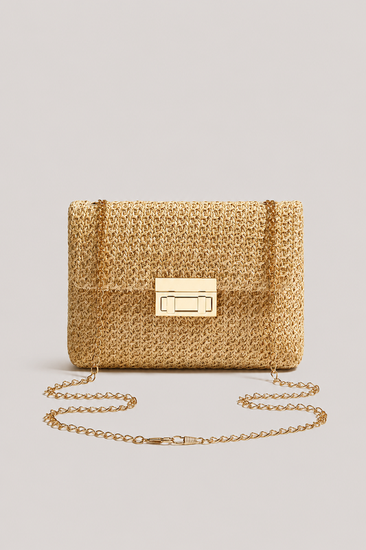 Women’s Woven Straw Chain Shoulder Bag